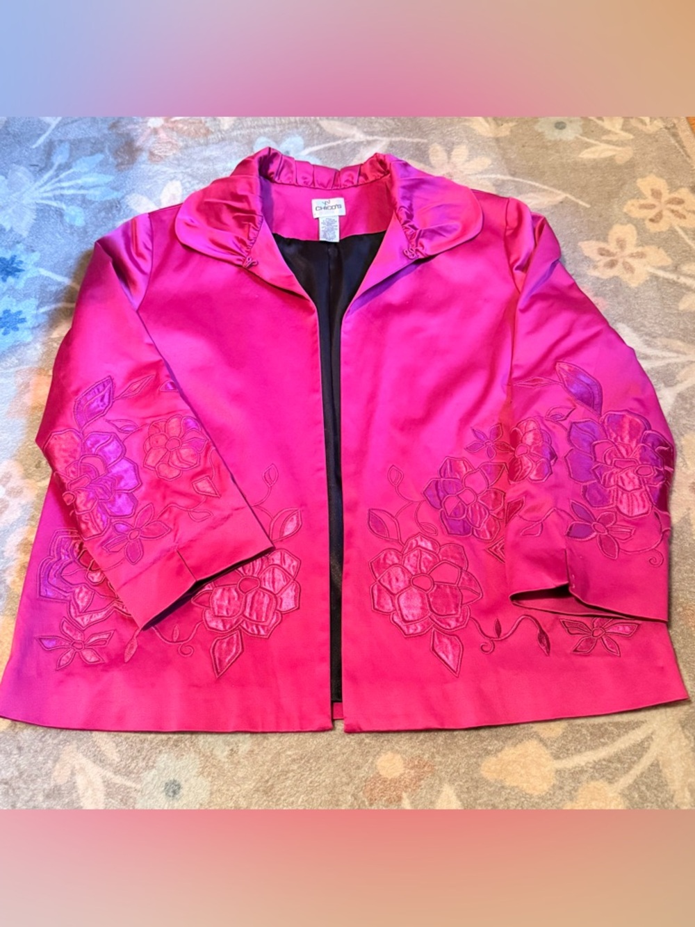 Chico's Vibrant Fuchsia Floral-Embroidered Jacket